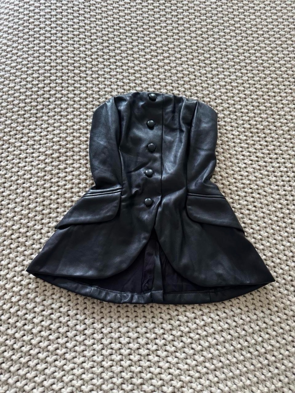 NWT Black Leather Corset Top with Button Details and Pockets